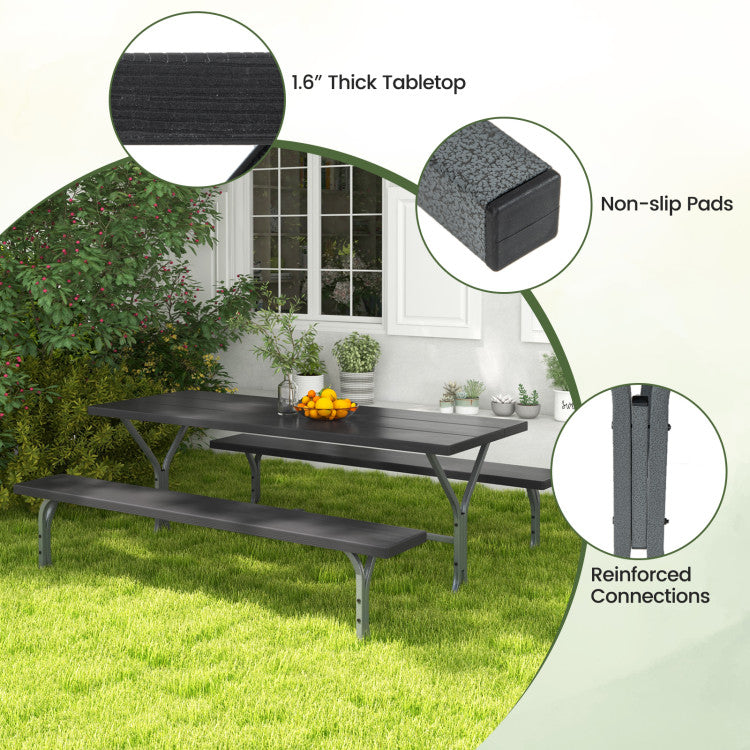 6 FT Outdoor Picnic Table Bench Set Patio HDPE Camping Dining Conversation Set with Built-in Umbrella Hole