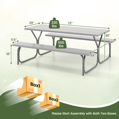 6 FT Outdoor Picnic Table Bench Set Patio HDPE Camping Dining Conversation Set with Built-in Umbrella Hole