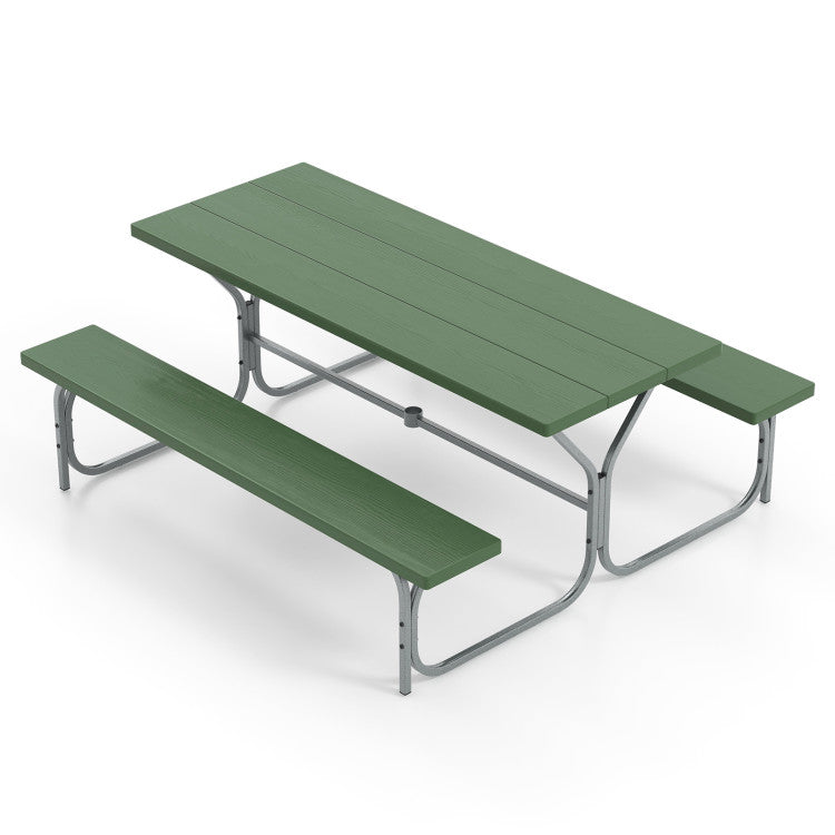 6 FT Outdoor Picnic Table Bench Set Patio HDPE Camping Dining Conversation Set with Built-in Umbrella Hole