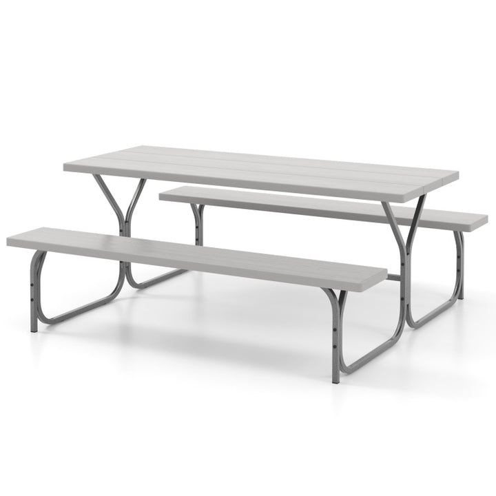 6 FT Outdoor Picnic Table Bench Set Patio HDPE Camping Dining Conversation Set with Built-in Umbrella Hole