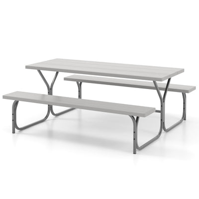 6 FT Outdoor Picnic Table Bench Set Patio HDPE Camping Dining Conversation Set with Built-in Umbrella Hole