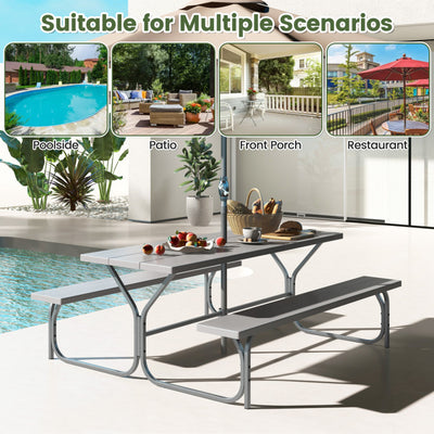 6 FT Outdoor Picnic Table Bench Set Patio HDPE Camping Dining Conversation Set with Built-in Umbrella Hole