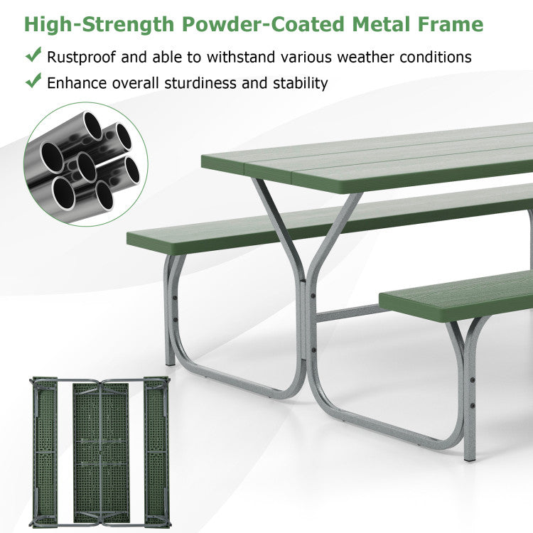 6 FT Outdoor Picnic Table Bench Set Patio HDPE Camping Dining Conversation Set with Built-in Umbrella Hole