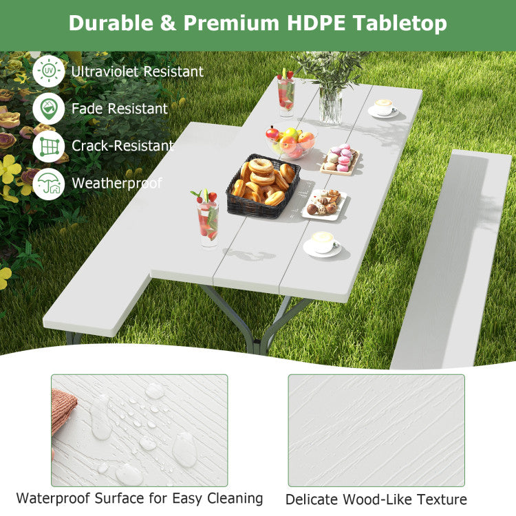 6 FT Outdoor Picnic Table Bench Set Patio HDPE Camping Dining Conversation Set with Built-in Umbrella Hole