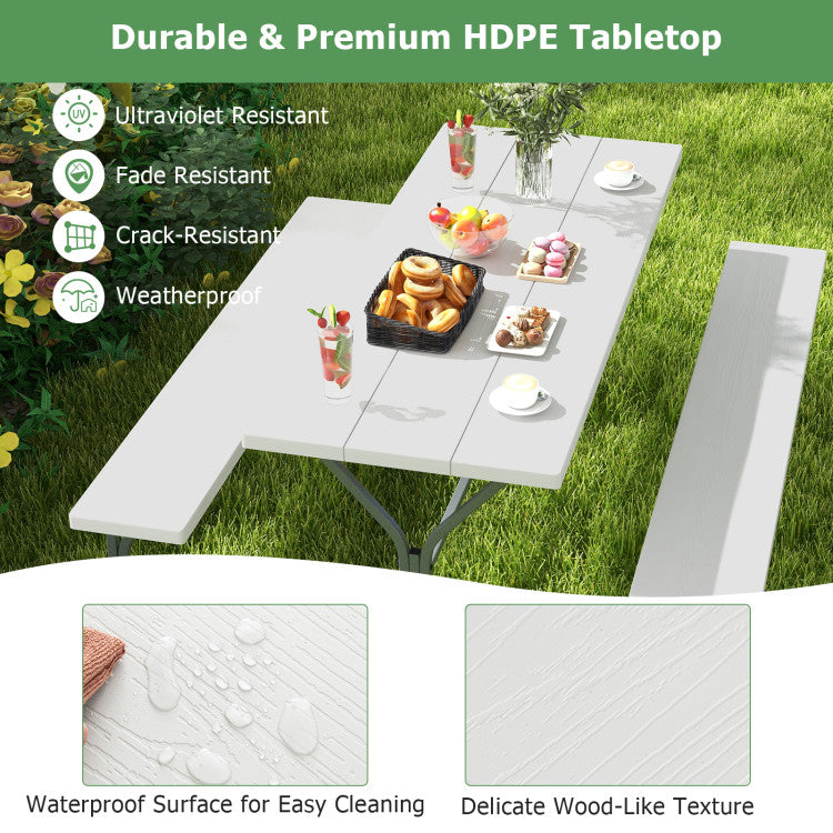 6 FT Outdoor Picnic Table Bench Set Patio HDPE Camping Dining Conversation Set with Built-in Umbrella Hole