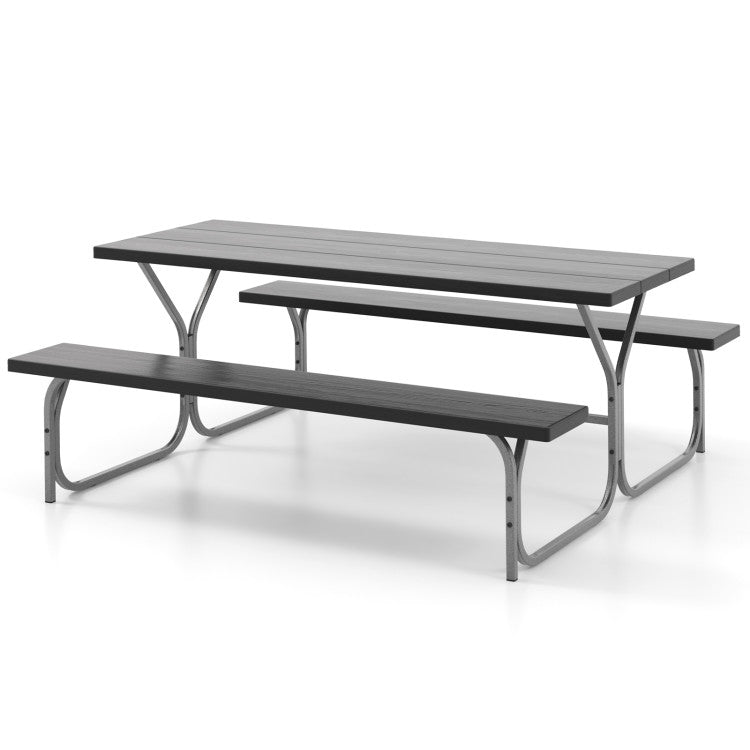 6 FT Outdoor Picnic Table Bench Set Patio HDPE Camping Dining Conversation Set with Built-in Umbrella Hole