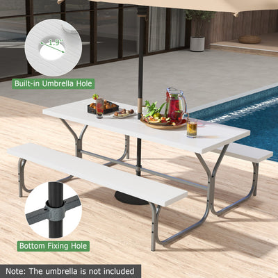 6 FT Outdoor Picnic Table Bench Set Patio HDPE Camping Dining Conversation Set with Built-in Umbrella Hole