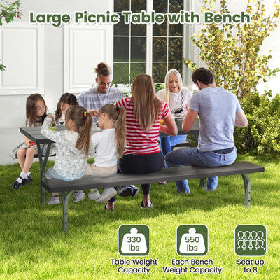 6 FT Outdoor Picnic Table Bench Set Patio HDPE Camping Dining Conversation Set with Built-in Umbrella Hole