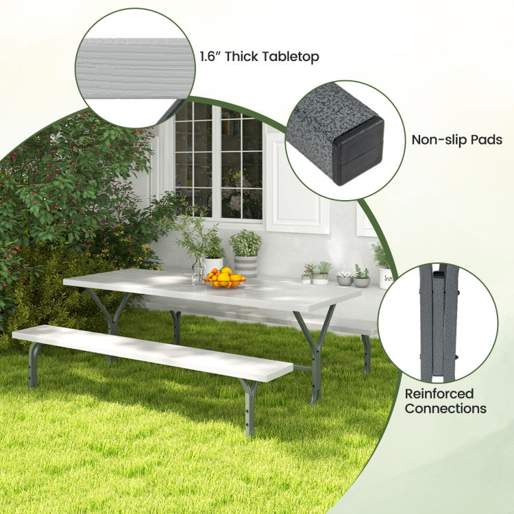 6 FT Outdoor Picnic Table Bench Set Patio HDPE Camping Dining Conversation Set with Built-in Umbrella Hole