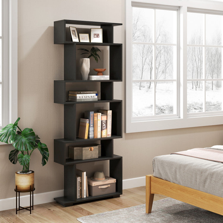 6-Tier Geometric Bookshelf with 2 Anti-Tipping Kits for Home Office