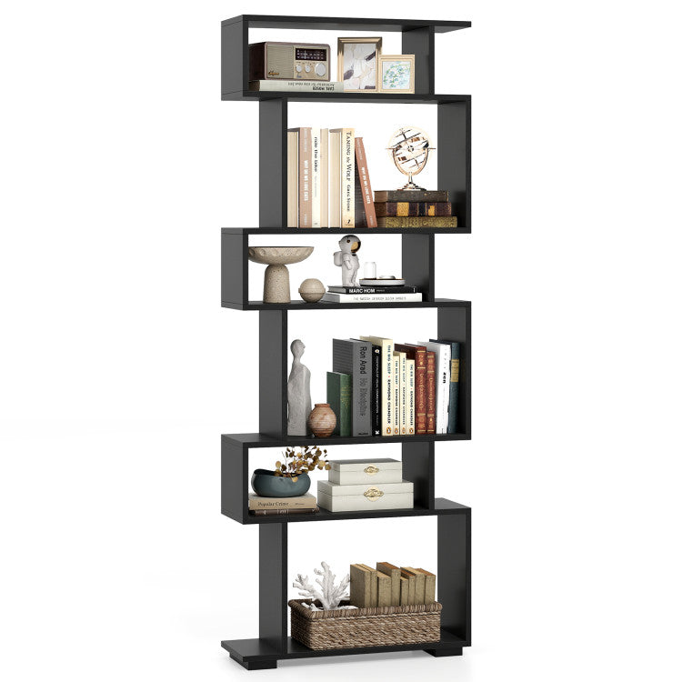 6-Tier Geometric Bookshelf with 2 Anti-Tipping Kits for Home Office
