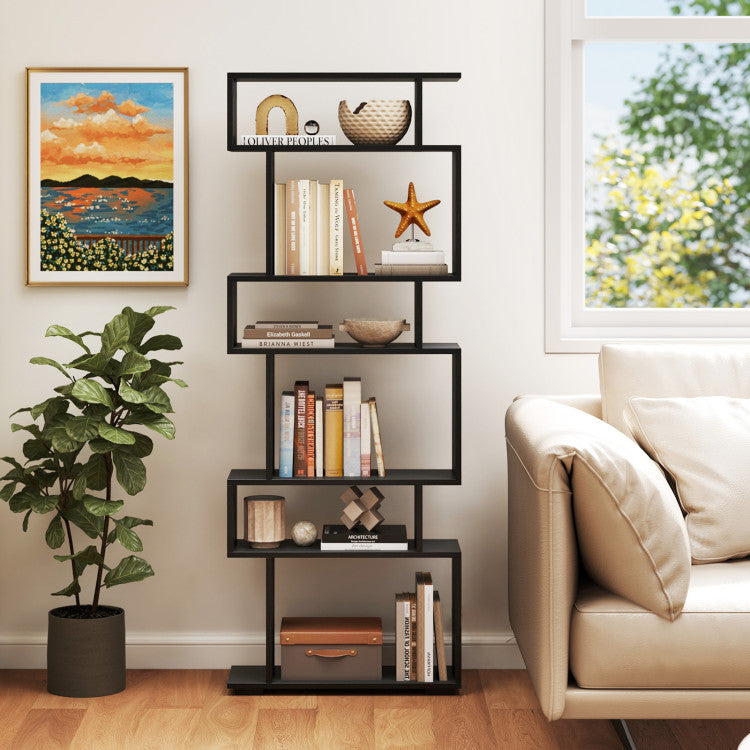 6-Tier Geometric Bookshelf with 2 Anti-Tipping Kits for Home Office