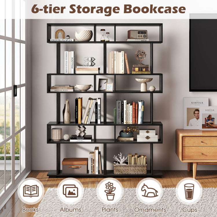 6-Tier Geometric Bookshelf with 2 Anti-Tipping Kits for Home Office