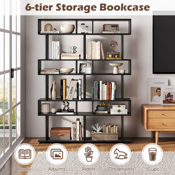 6-Tier Geometric Bookshelf with 2 Anti-Tipping Kits for Home Office