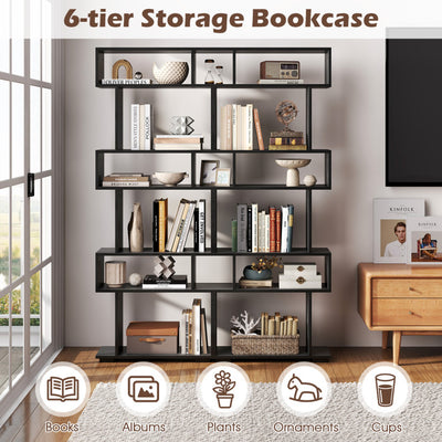 6-Tier Geometric Bookshelf with 2 Anti-Tipping Kits for Home Office