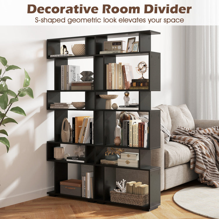 6-Tier Geometric Bookshelf with 2 Anti-Tipping Kits for Home Office