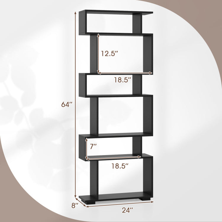 6-Tier Geometric Bookshelf with 2 Anti-Tipping Kits for Home Office