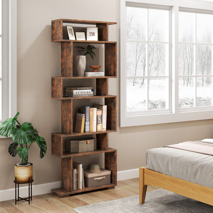 6-Tier Geometric Bookshelf with 2 Anti-Tipping Kits for Home Office