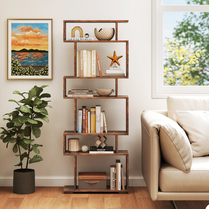 6-Tier Geometric Bookshelf with 2 Anti-Tipping Kits for Home Office