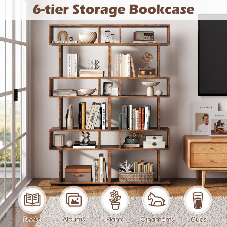 6-Tier Geometric Bookshelf with 2 Anti-Tipping Kits for Home Office