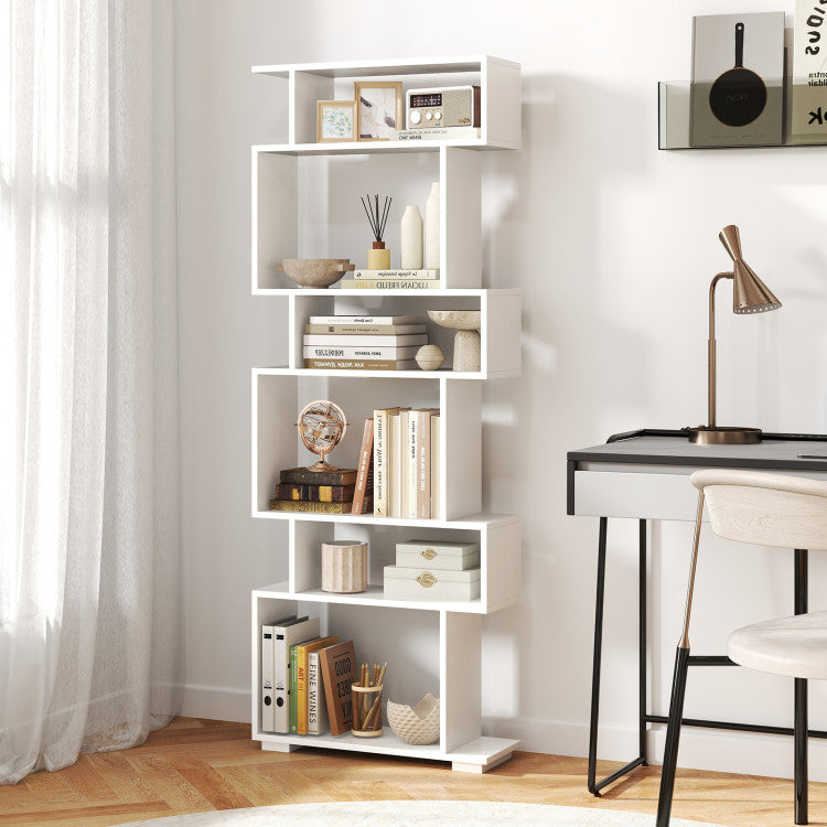 6-Tier Geometric Bookshelf with 2 Anti-Tipping Kits for Home Office