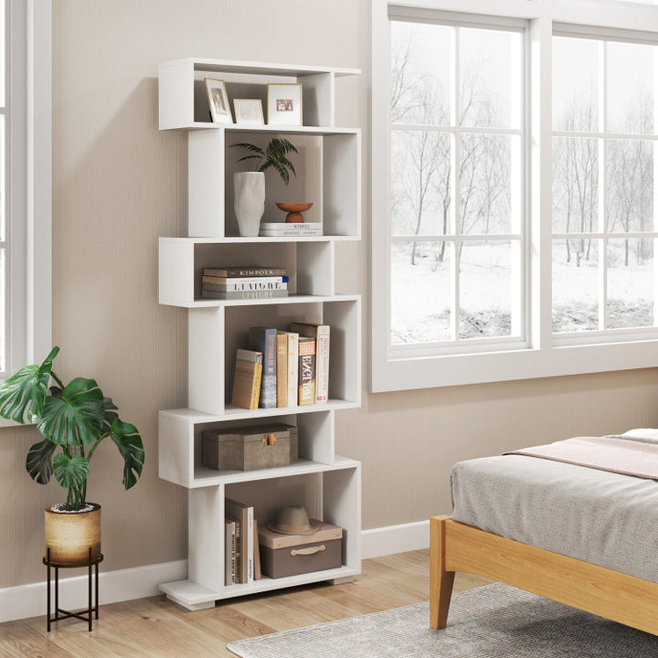 6-Tier Geometric Bookshelf with 2 Anti-Tipping Kits for Home Office