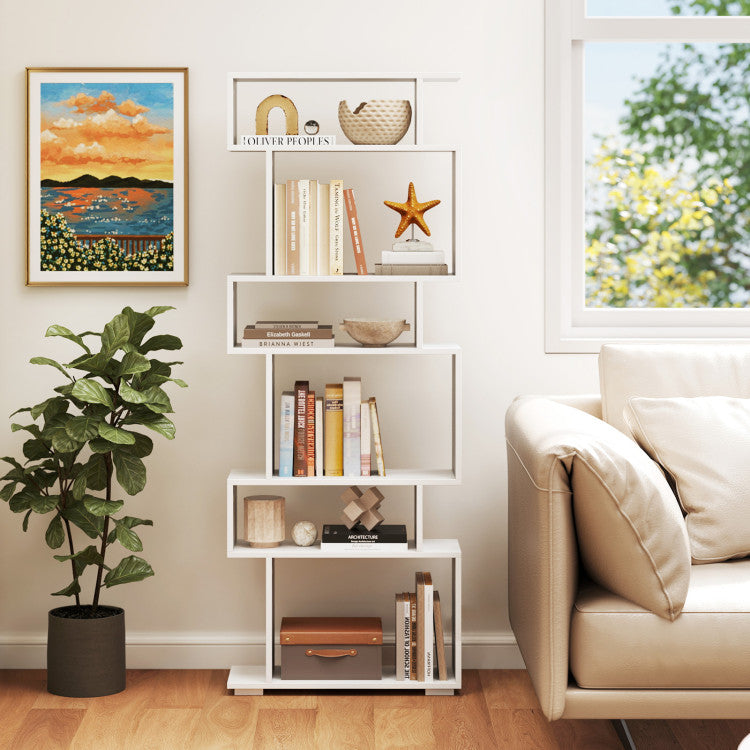 6-Tier Geometric Bookshelf with 2 Anti-Tipping Kits for Home Office