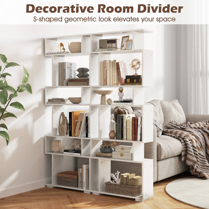 6-Tier Geometric Bookshelf with 2 Anti-Tipping Kits for Home Office