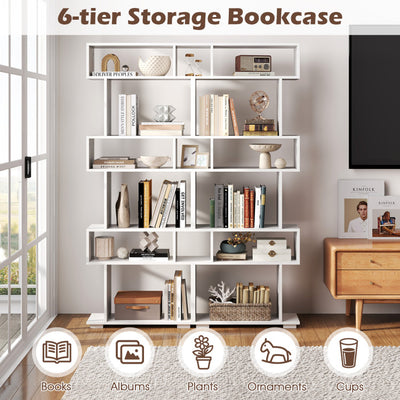6-Tier Geometric Bookshelf with 2 Anti-Tipping Kits for Home Office