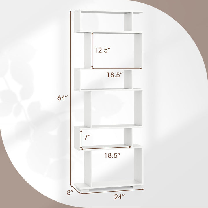 6-Tier Geometric Bookshelf with 2 Anti-Tipping Kits for Home Office