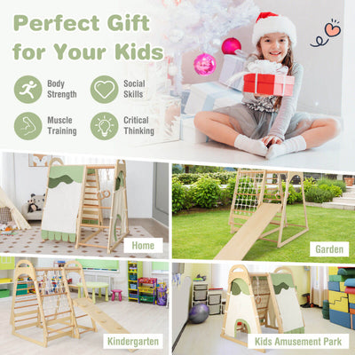 6-in-1 Kids Wooden Climbing Toys Playset Toddlers Indoor Jungle Gym with Slide and Climbing Net