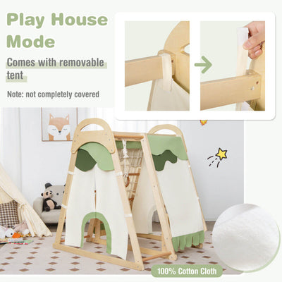 6-in-1 Kids Wooden Climbing Toys Playset Toddlers Indoor Jungle Gym with Slide and Climbing Net