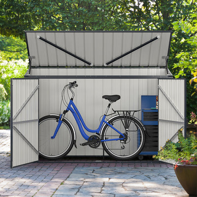 6.3 x 2.8 FT Outdoor Metal Storage Shed Rustproof Steel Tool Organizer House with Lockable Door and Retractable Hydraulic Rods