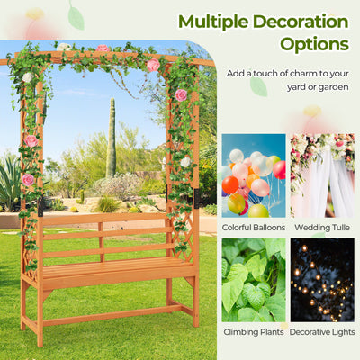 6.5 FT 2-in-1 Tall Garden Arbor Pergola Patio Wooden Bench Arch with Curved Backrest and Side Trellis
