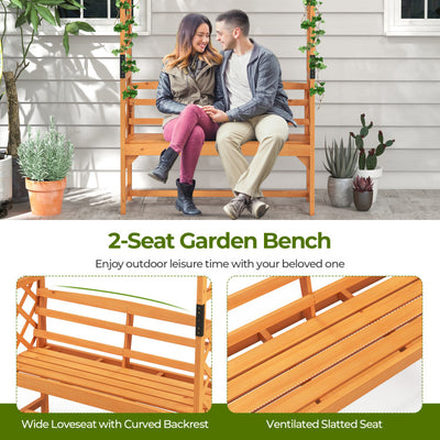 6.5 FT 2-in-1 Tall Garden Arbor Pergola Patio Wooden Bench Arch with Curved Backrest and Side Trellis