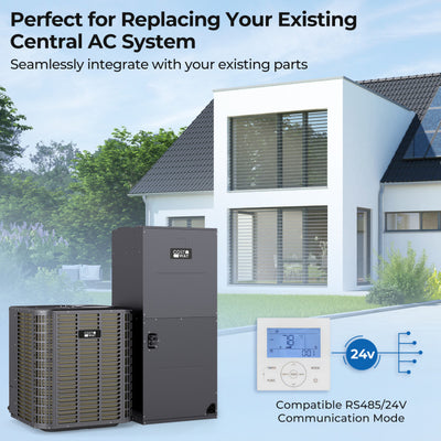 60000 BTU Ducted Central Air Conditioner Heat Pump System 5 Ton Inverter Split AC with Multi-Position Air Handler Unit