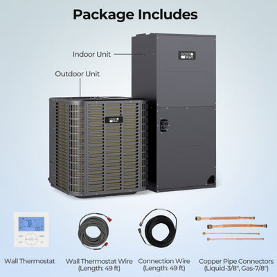 60000 BTU Ducted Central Air Conditioner Heat Pump System 5 Ton Inverter Split AC with Multi-Position Air Handler Unit