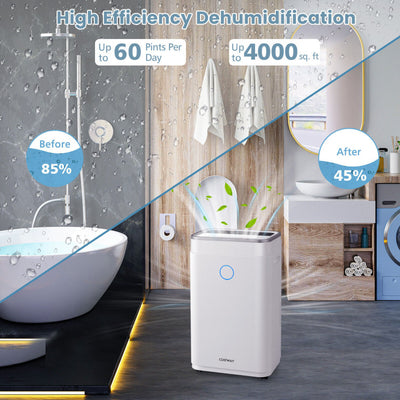 60 Pints Dehumidifier 4000 Sq. Ft Dehumidifier with 24H Timer and 3 Operating Modes for Basements Home