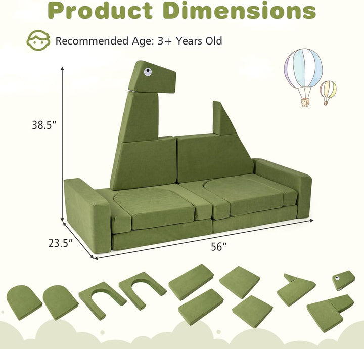 12/17/13/19 PCS Modular Kids Play Couch, Snow Mountain Theme Toddler Foam Building Fort for Inspiring Creativity