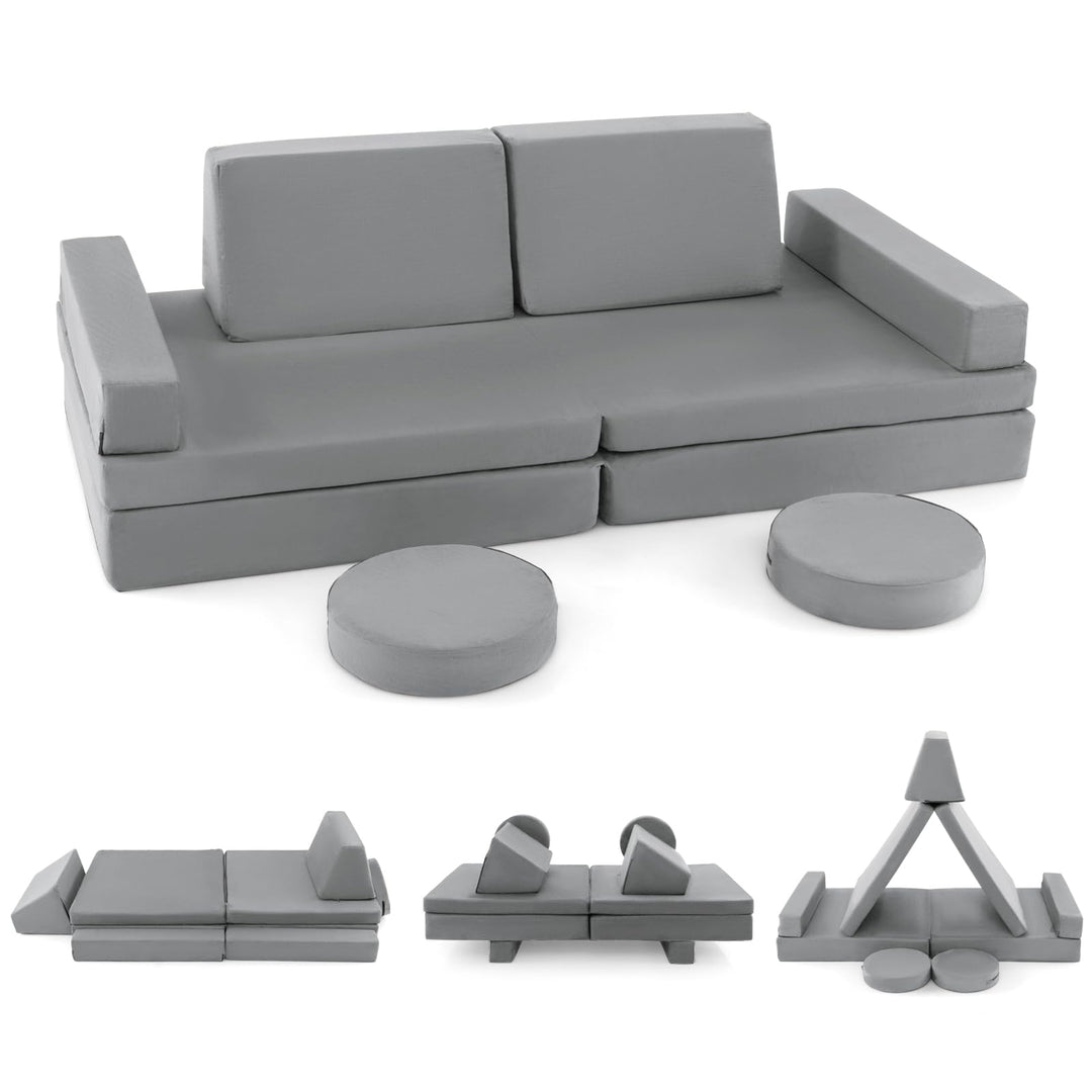 10-Piece Modular Kids Play Couch, Convertible Foam Sectional Sofa with Portable Handle