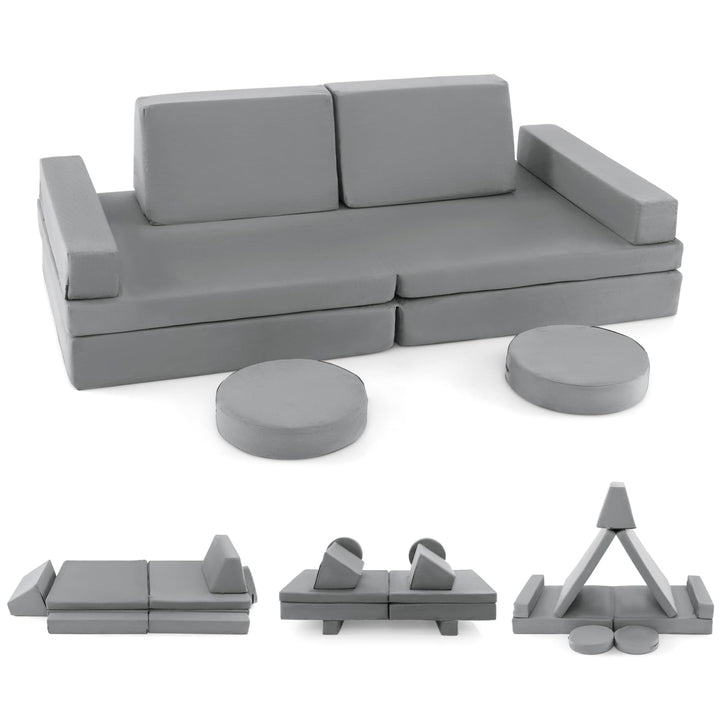 10-Piece Modular Kids Play Couch, Convertible Foam Sectional Sofa with Portable Handle