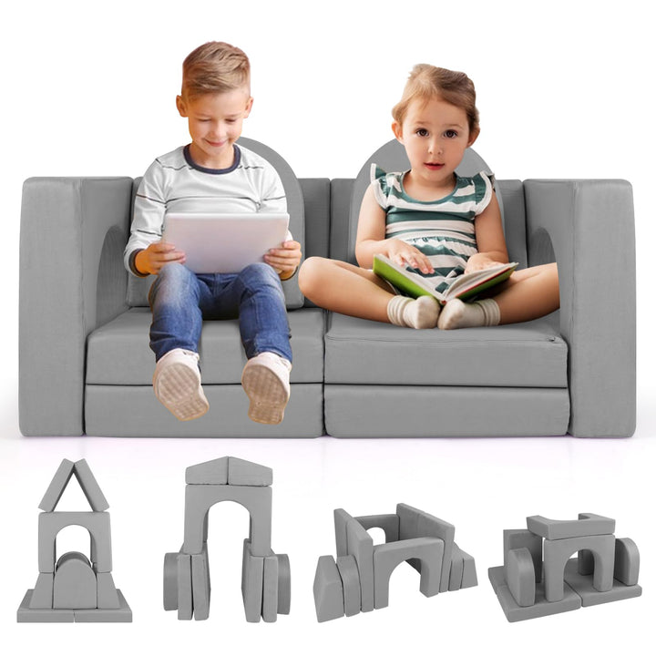 8 Pcs Convertible Play Sofa for Children, Modular Climbing &amp; Crawling Playset with Soft Anti-Wrinkle Suede
