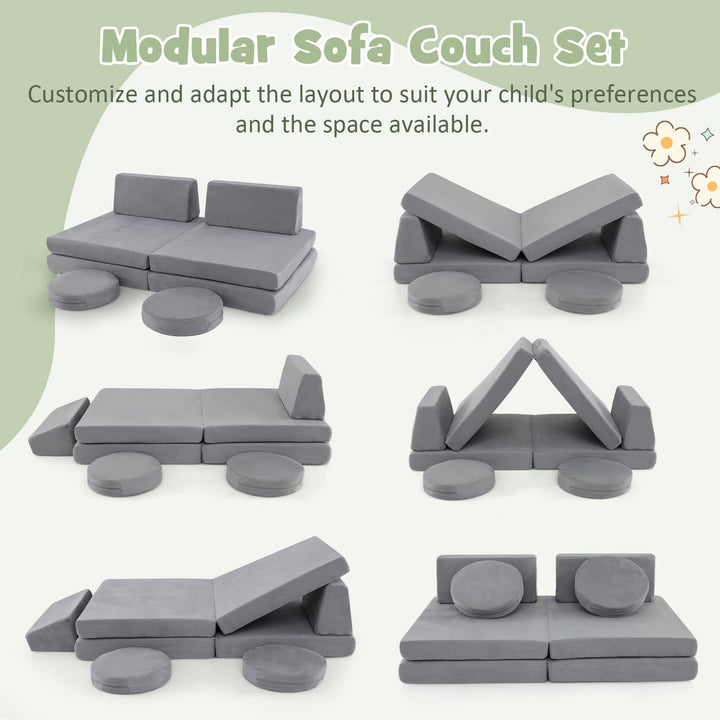 6-Piece Modular Children Play Sofa Set, Convertible Foam Furniture for Kids