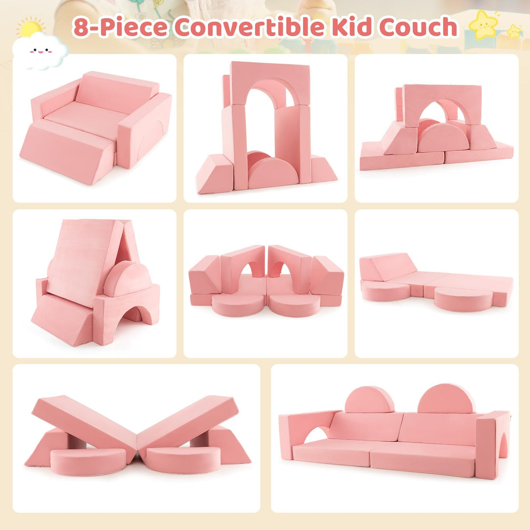 Mondular Kids Play Couch, 8PCS Toddler Sectional Sofa Building Fort for Bedroom Playroom