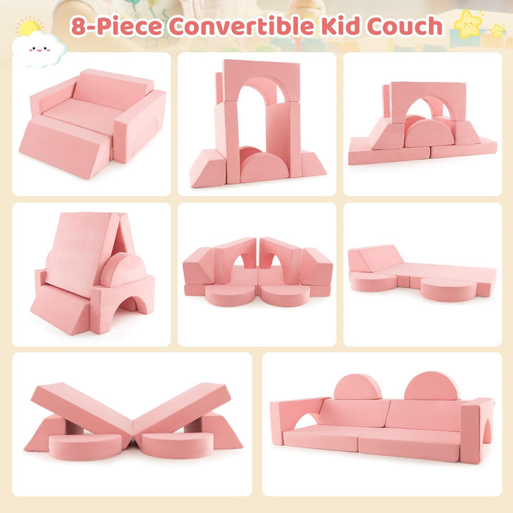 Mondular Kids Play Couch, 8PCS Toddler Sectional Sofa Building Fort for Bedroom Playroom