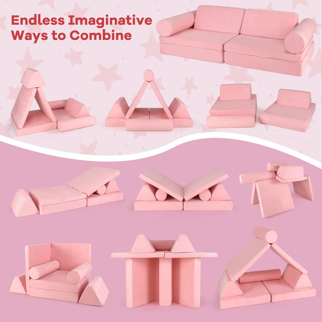 8 Pcs Kids Play Couch, Foam Building Fort Play Set with Washable Cover