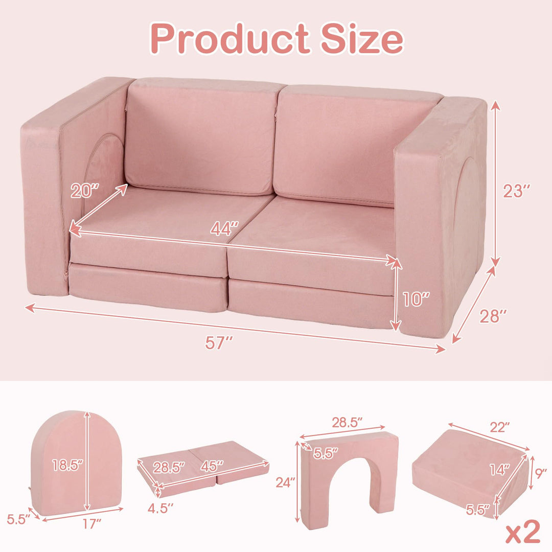 Modular Kids Play Couch, 8 PCS Toddler Creative Sectional Fort Building Sofa for Playroom