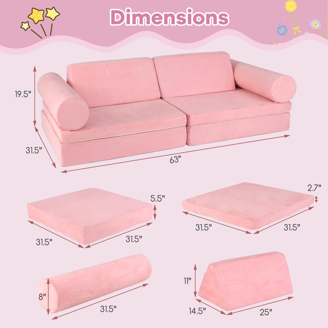 8 Pcs Kids Play Couch, Foam Building Fort Play Set with Washable Cover