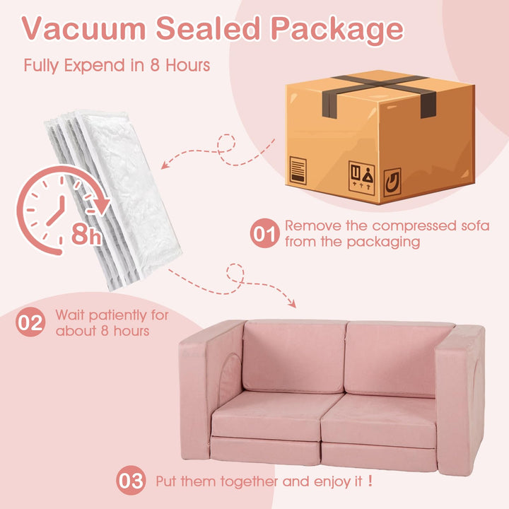 Modular Kids Play Couch, 8 PCS Toddler Creative Sectional Fort Building Sofa for Playroom