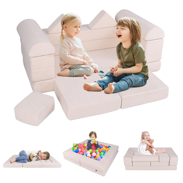 Modular Kids Play Couch, 9-Piece Climb &amp; Crawl Foam and Floor Playset w/ Breathable Suede Fabric